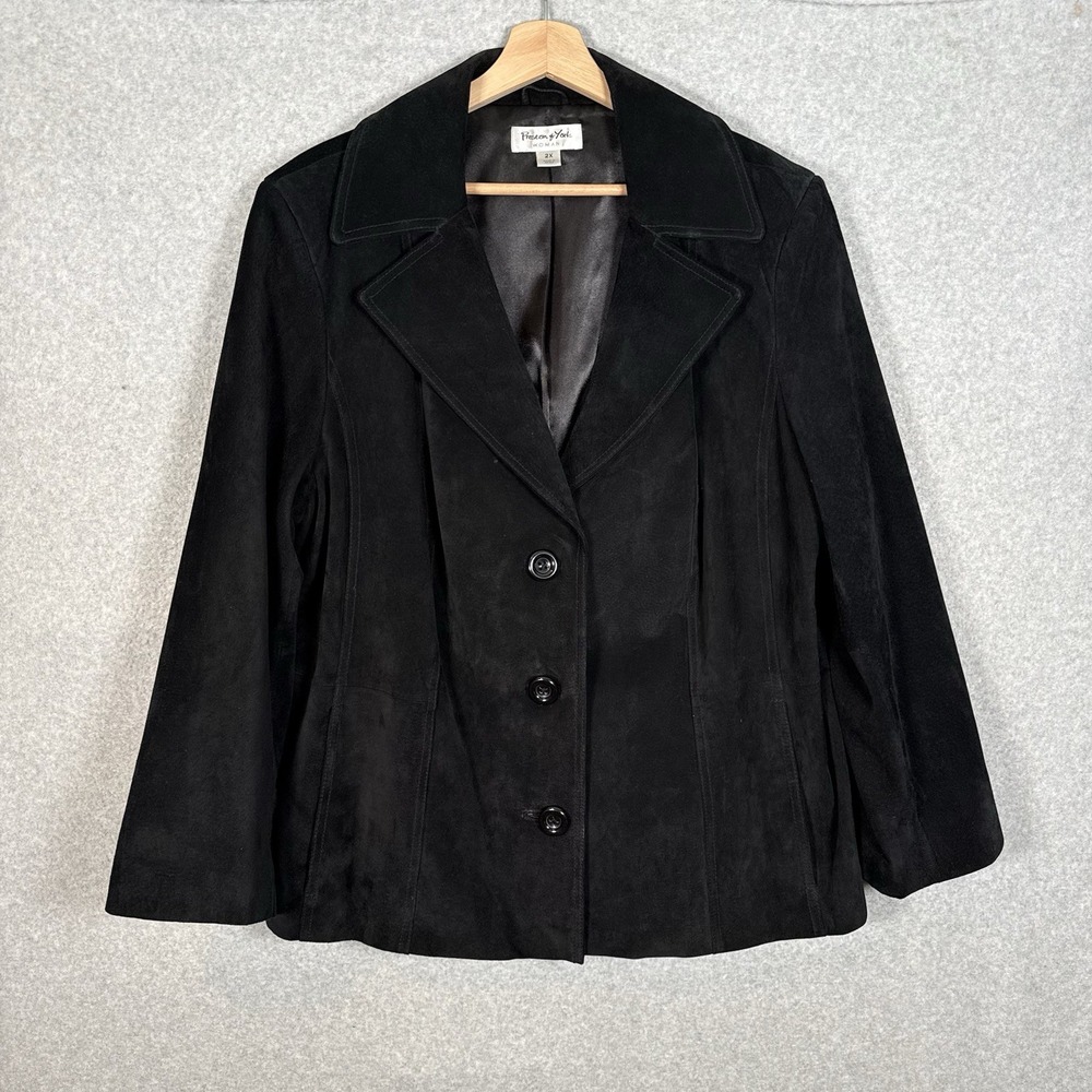 Preston & York suede leather jacket womens 2X blazer button front lined coat